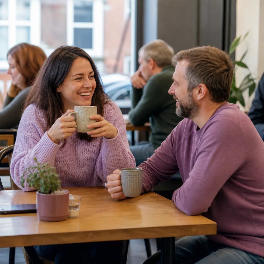 A mature couple chatting on a public bench overlooking the River Nith